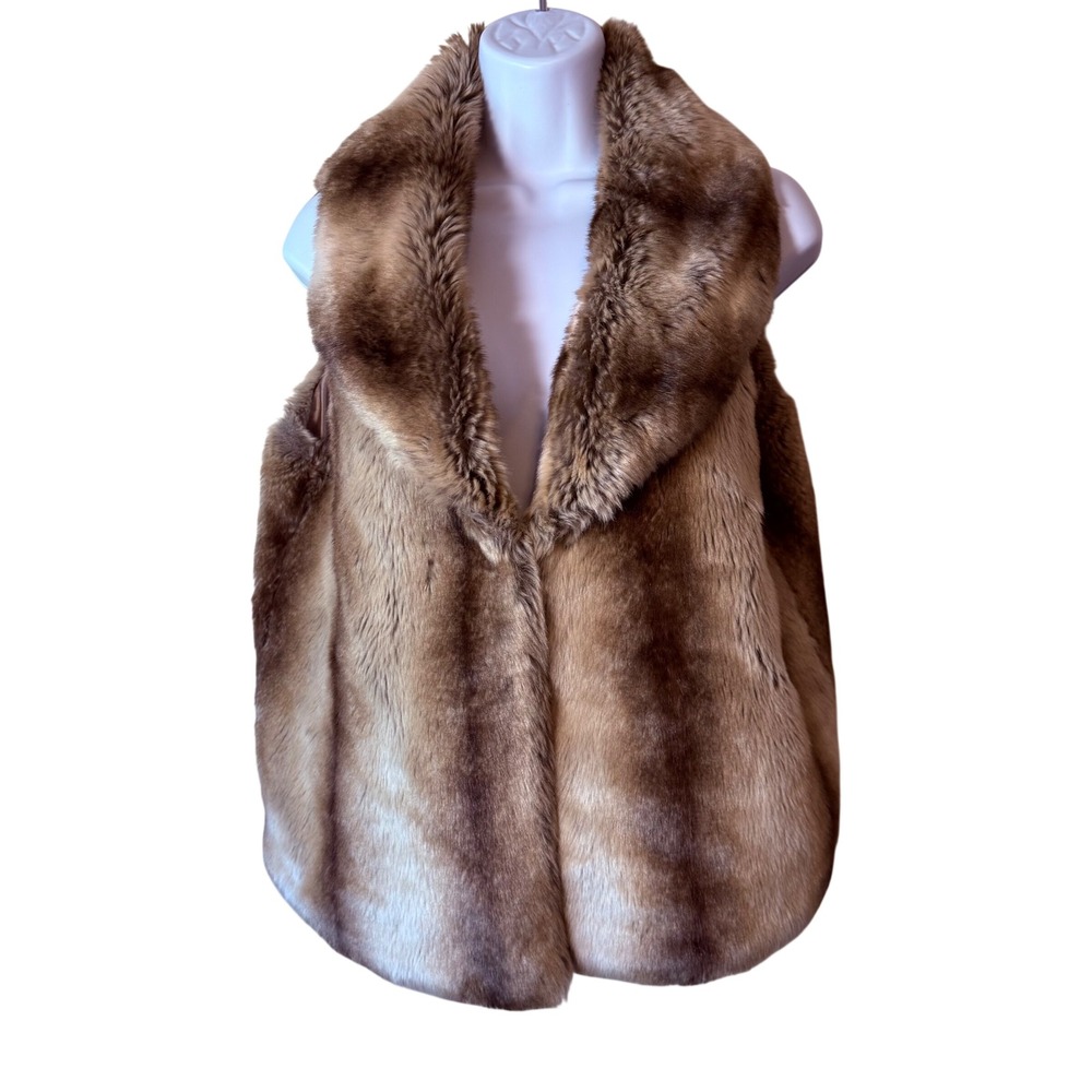 Vintage M Jacobson Faux Fur Vest Brown Mink Look Shawl Collar Y2K Luxury‎ Vegsn